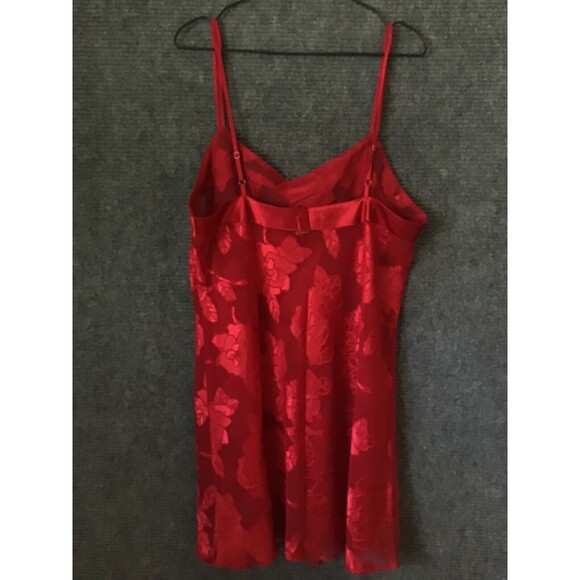 Morgan Taylor Chemise Nightgown Nightie XL Red Sheer Rose Spaghetti Strap Short - Picture 3 of 4